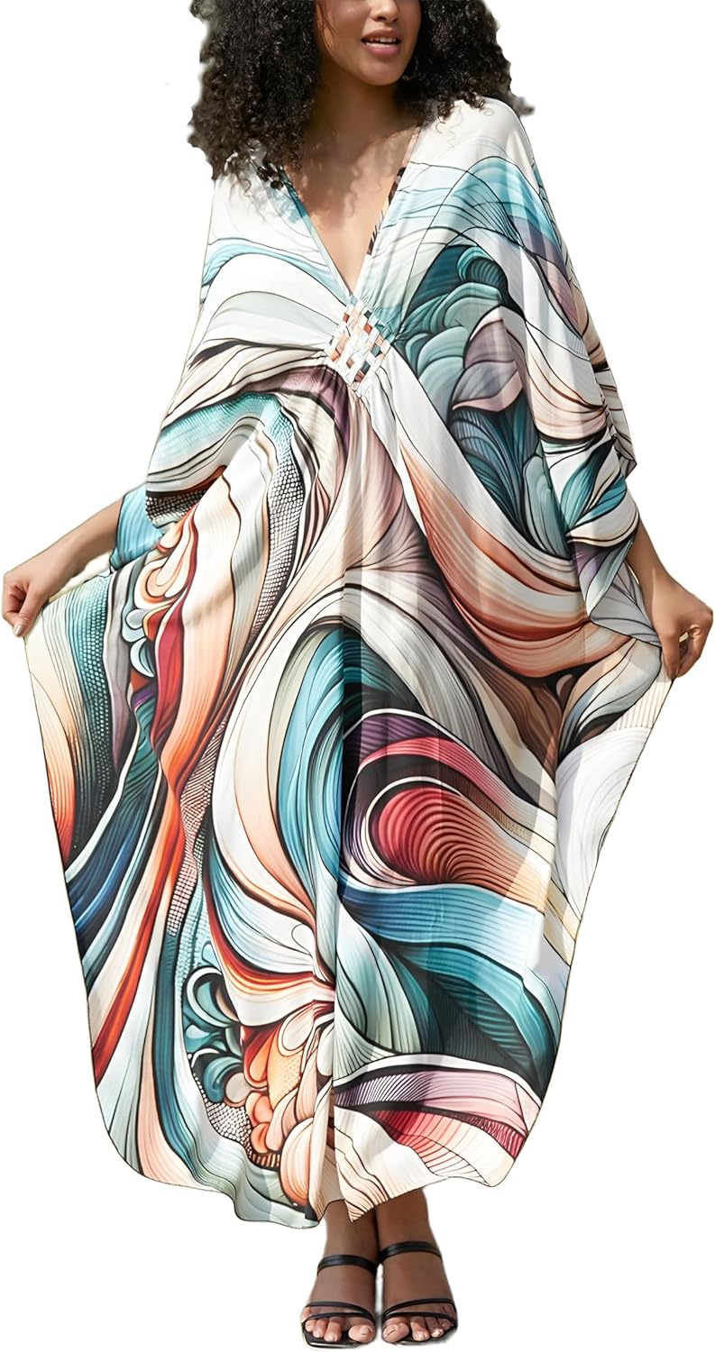 KEYLORTING Women's Plus Size Kaftan Dress – Plus Size Maxi Dress Moo Moos Beach Cover Up,Bathing Suit Cover-Up Loungewear - Image 1